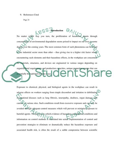 Hazardouse agents in the work place