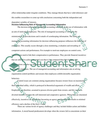 Managerial Accounting and the Role of Experiments