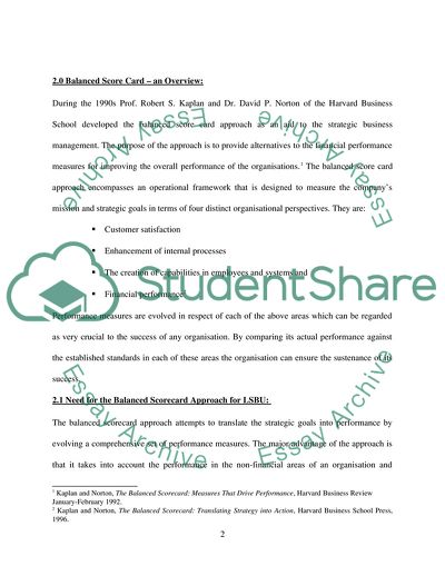 Balanced Scorecard Approach for London South Bank University