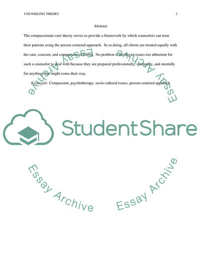 Compassionate Care Theory: A Person-Centered Approach to Counseling