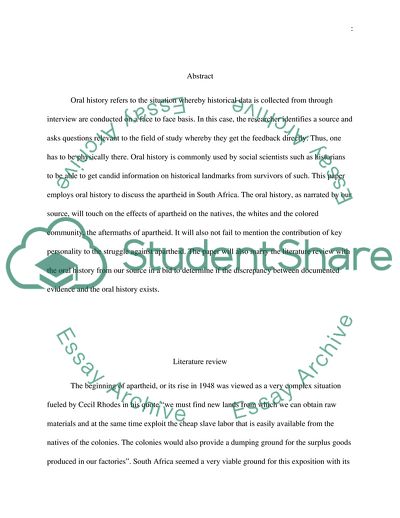 Oral History: Apartheid in South Africa