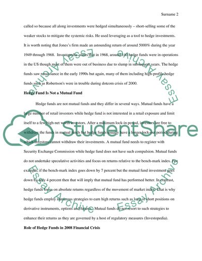 Hedge Funds and Their Role in 2008 Financial Crisis