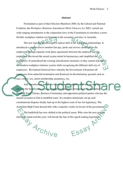Commonwealth Governments Work Choices Legislation