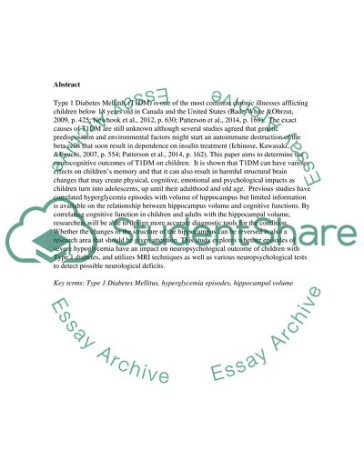 Neurocognitive Outcomes of Children with Type One Diabetes