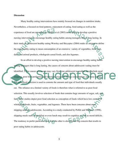 Developing a Nursing Intervention to Encourage Healthy Eating Habits