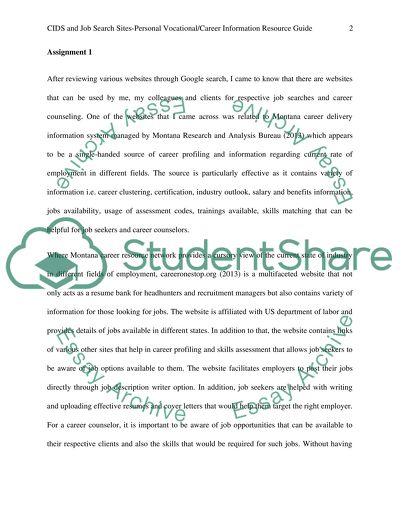 CIDS and Job Search Sites-Personal Vocational/Career Information Resource Guide