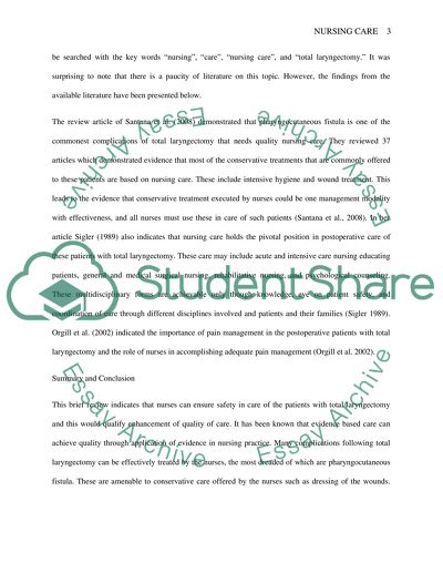 Evidence-based Practice: Nursing care after a total Laryngectomy