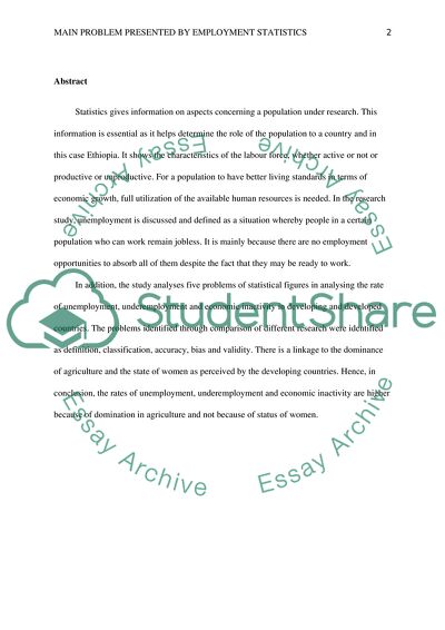 Main Problem Presented by Statistics of Employment, Unemployment and Economic Inactivity