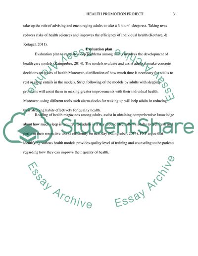 Intervention Plan for Sleep Health in Adults