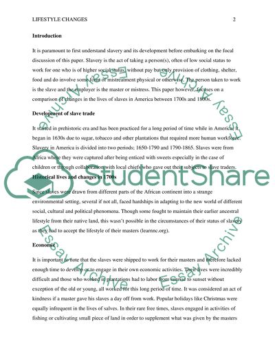 Lifestyle Changes of American Slaves between 1700s and 1800s