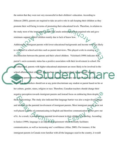 Immigrant Parental Involvement in Education