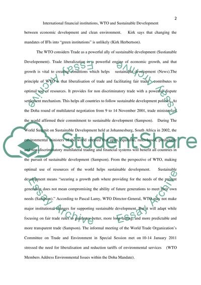 International financial institutions, WTO and sustainable development