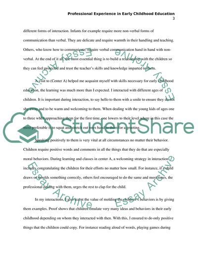 Professional Experience in Early Childhood Education: Building Relationships