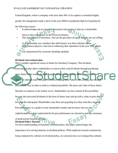Sainsbury Plcs Financial Strategy