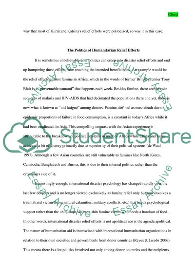 The Indian Ocean Tsunami and Provision of Humanitarian Assistance