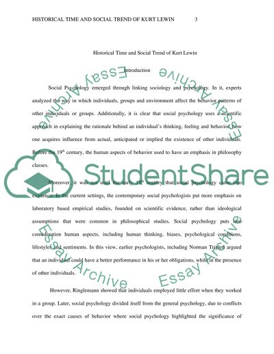 Historical Time and Social Trend of Kurt Lewin