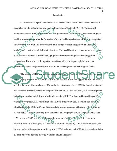 Aids as a Global Issue, Policies in America and South Africa