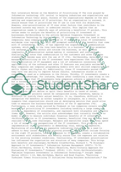 Literature Review for Prioritizing IT investments