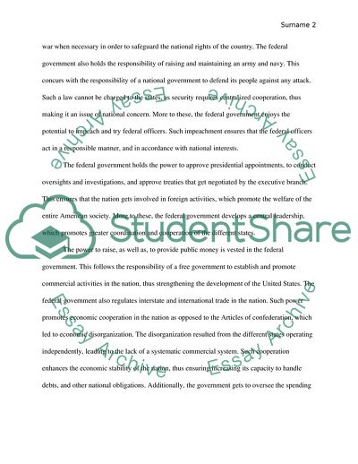 Specific Powers in Federal Government Vested by the U.S. Constitution