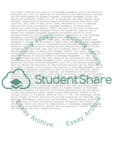 Knowledge Management within the Education Profession