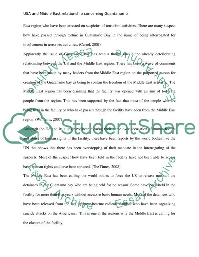 USA and Middle East relationship concerning Guantanamo