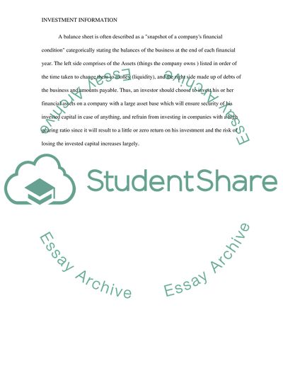 Disucssion Question 1 week 2 Investment Information