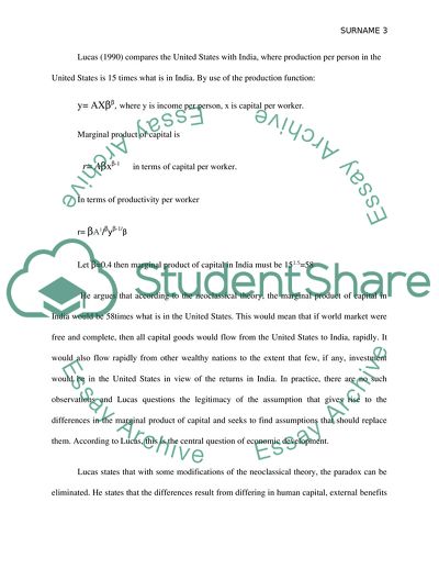 Lucas Paradox and the International Flow of Capital