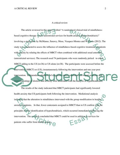 A Randomized Clinical Trial of Mindfulness-Based Cognitive Therapy versus Unrestricted Services for Health Anxiety