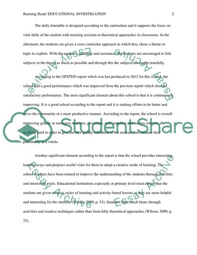 Educational Investigation (a primary school situated in the diverse and central part of Hackney)