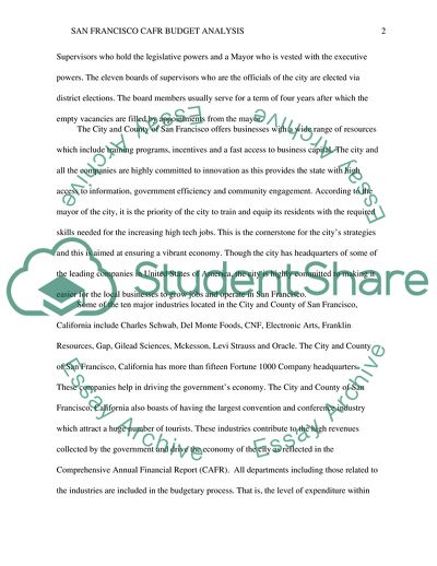 Comprehensive Annual Financial Report Budget Analysis of San Francisco