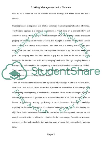 Linking Management with Finance