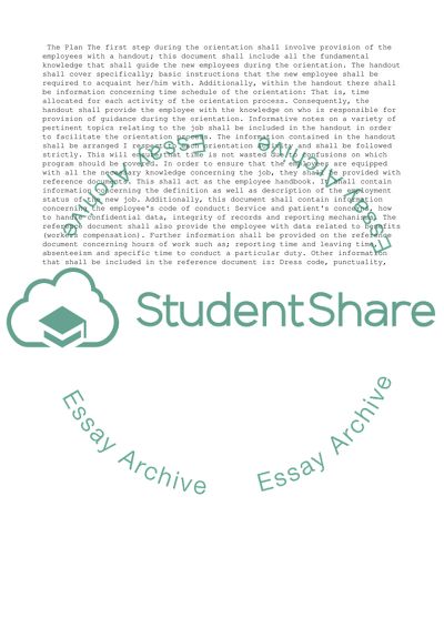 Job - Specific Orientation Plan (Care Giver)