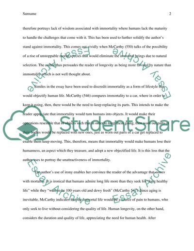 Emotional Appeal in McCarthys On Immortality