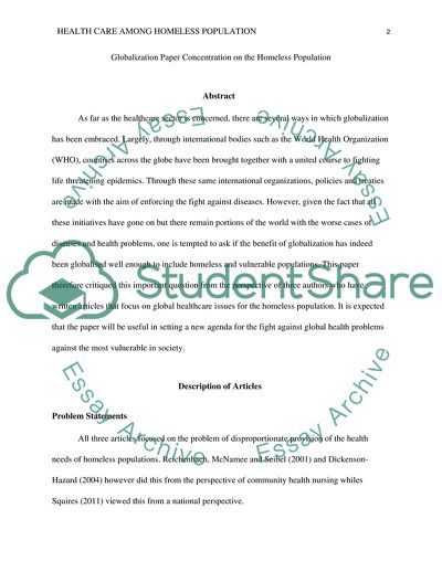 Global Healthcare Issues for the Homeless Population