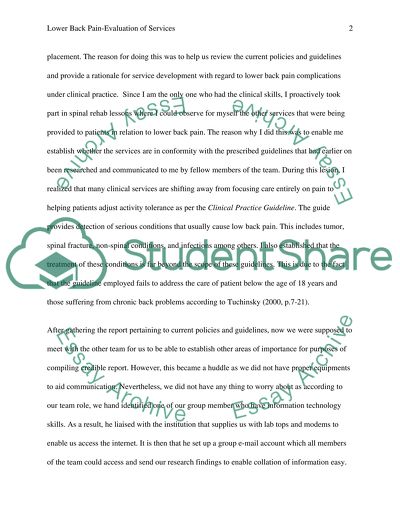 Lower Back Pain - Evaluation of Services