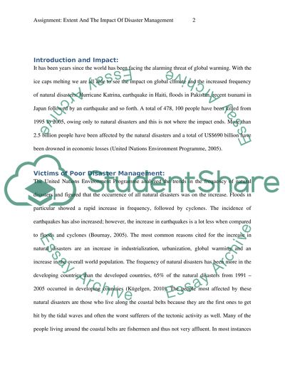 Extent and the impact of disaster management