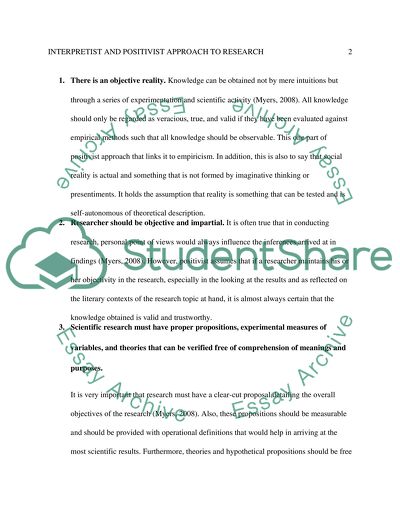 Assumptions and Methods of Interpretist and Positivist Approaches