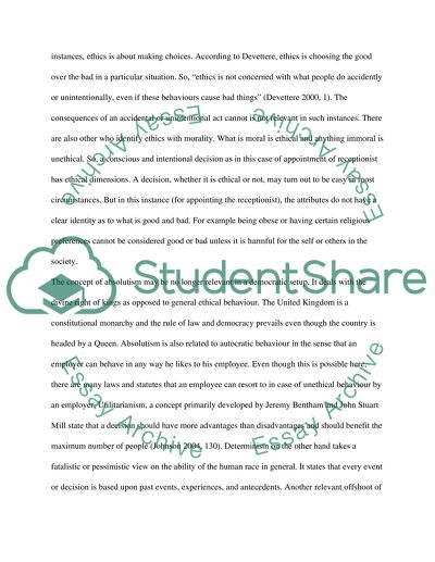 Role of Ethics in Appointing a Suitable Candidate for the Post of a Receptionist in a Dental Practice