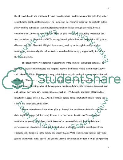 Female Genital Mutilation in the Somali Community in London and How It Affects Girls in Education