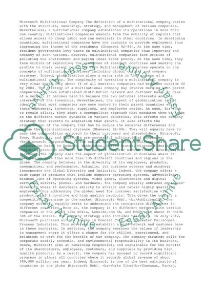 Choose any company and describe its multinational business aspects