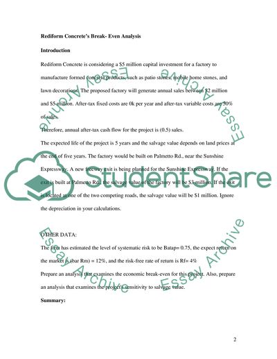 Financial Break-Even at Rediform Concrete