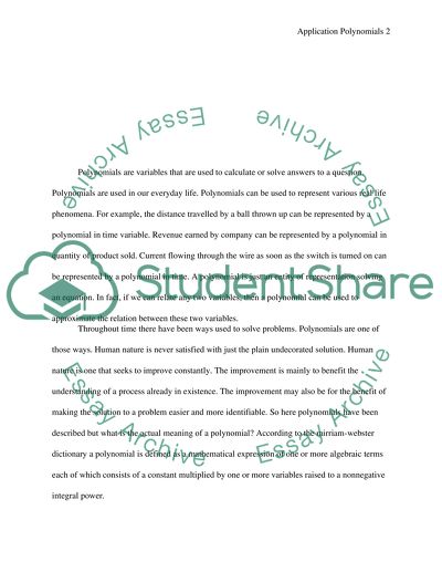 Application of Polynomials in real life situation