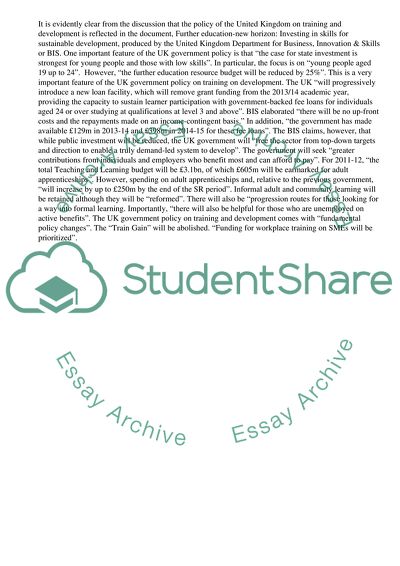 Is Current UK Government Policy On Training And Development Fit For Purpose