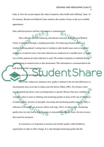 Defining and Measuring Quality in Health Care Organizations