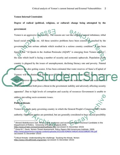 Yemens Internal and External Vulnerabilities