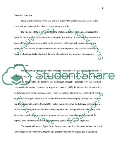 Practical Implications of the Balanced Scorecard on Apple Incorporation