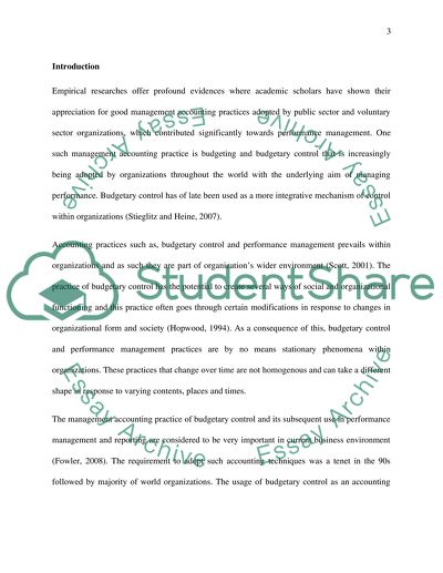 Budgetary Control and Performance Management