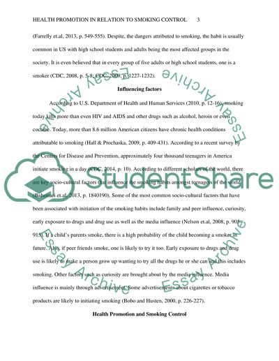 Health Promotion in relation to Smoking control