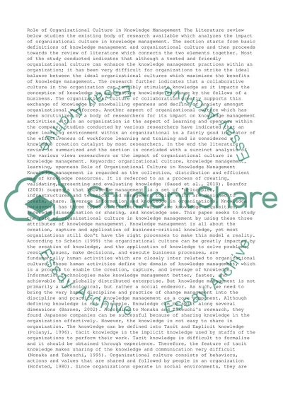 The Role of Organizational Culture in Knowledge Management