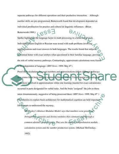 Cognitive and Neuropsychological Models of Mathematical Processing